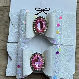 Haarclipjes wit met gekleurde glitter