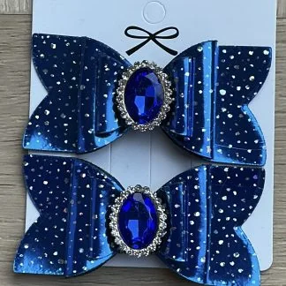 Haarclipjes donkerblauw met kleine zilver glitter