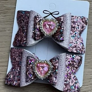 Haarclipjes zacht roze met glitter