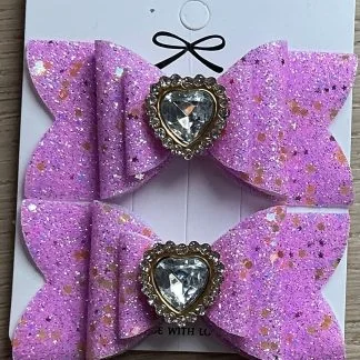 Haarclipjes roze met veel glitter